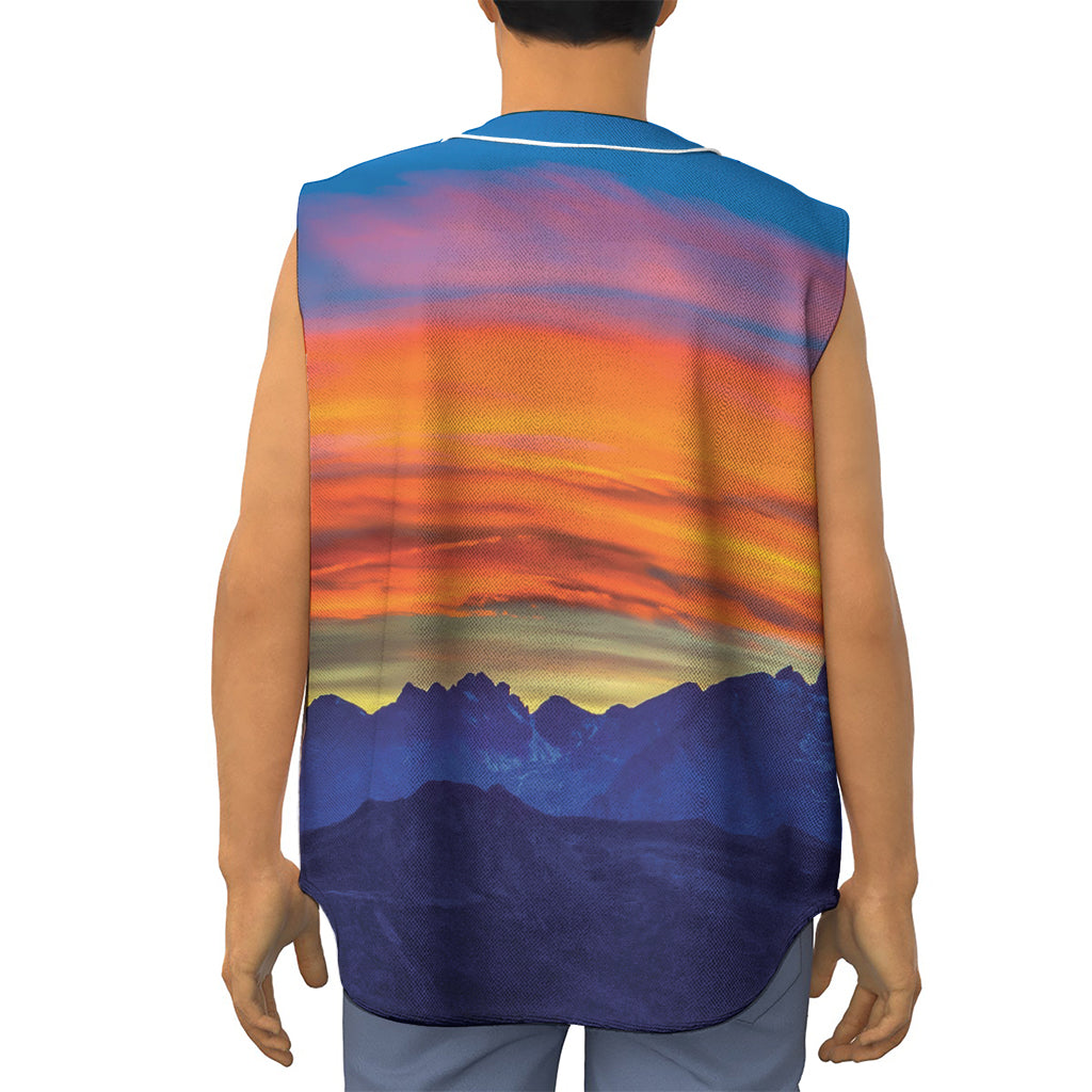 Sunset Mountain Print Sleeveless Baseball Jersey