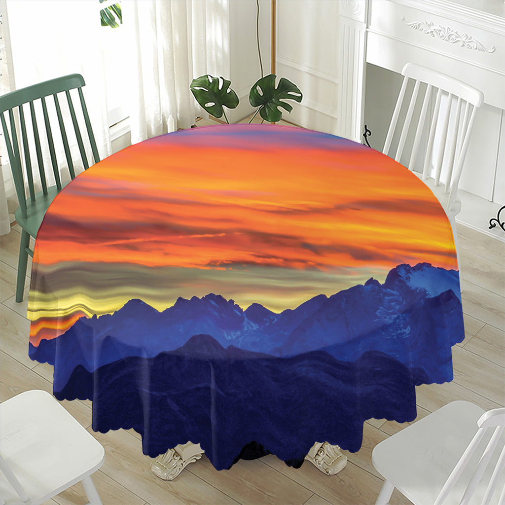 Sunset Mountain Print Waterproof Round Tablecloth