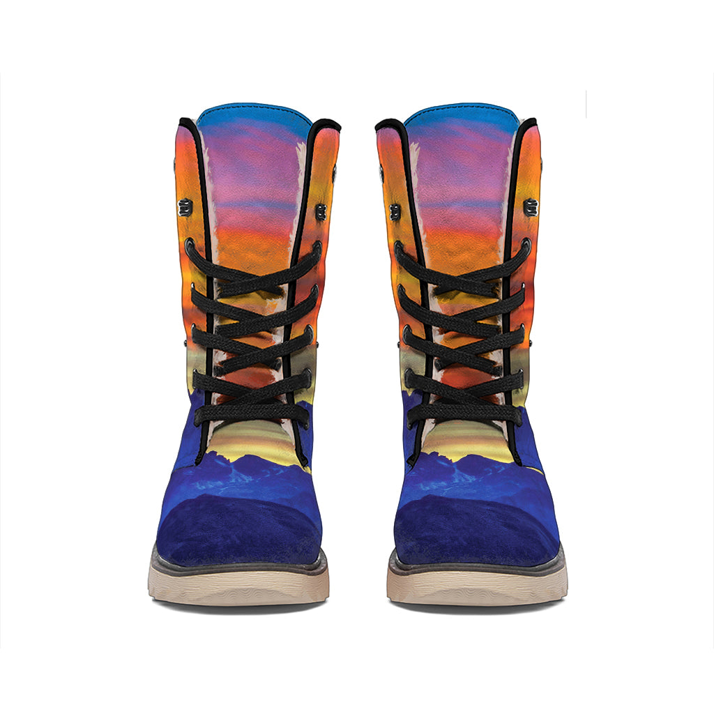 Sunset Mountain Print Winter Boots