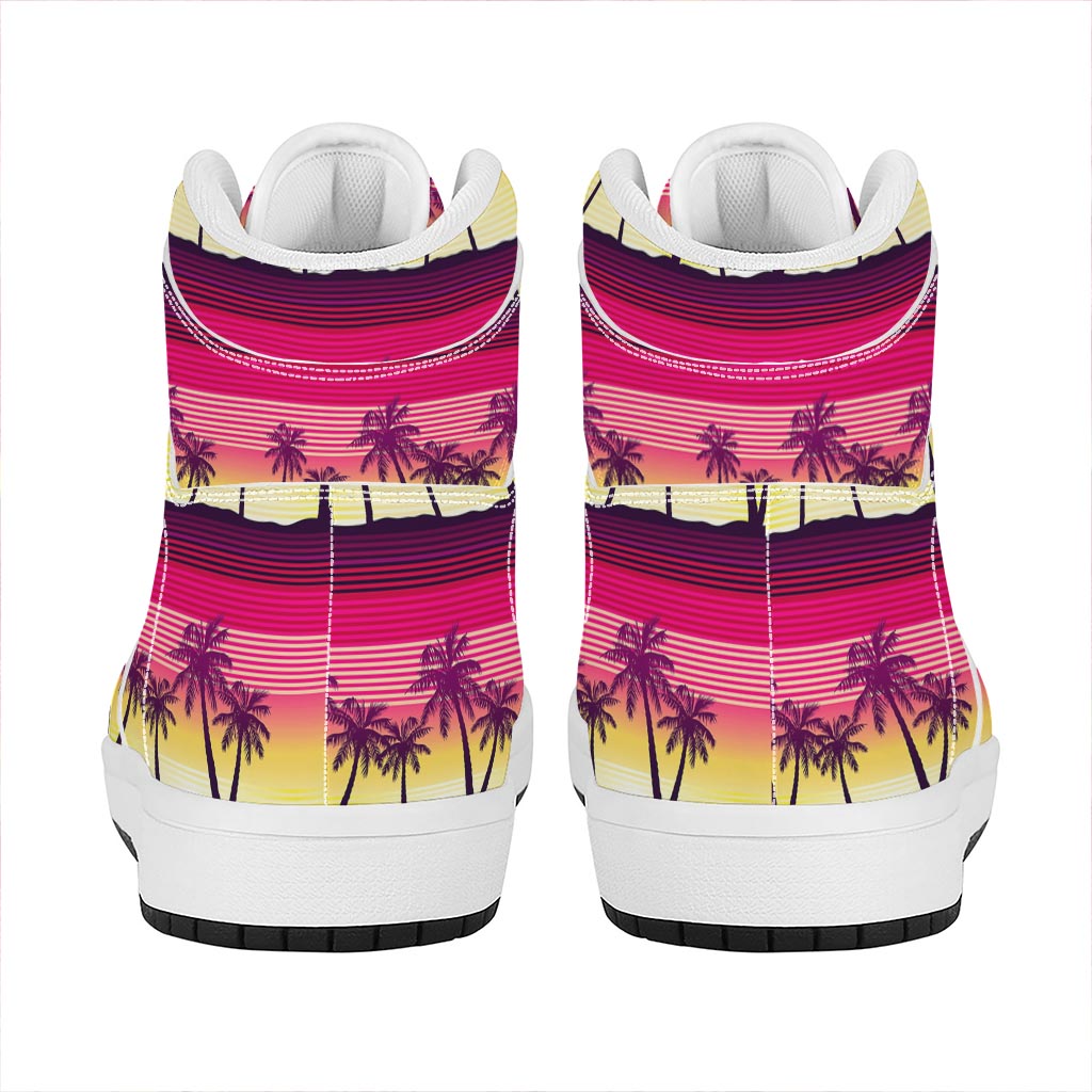 Sunset Palm Tree Pattern Print High Top Leather Sneakers