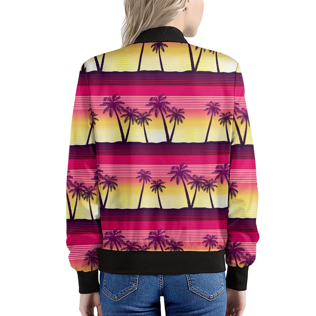 Sunset Palm Tree Pattern Print Women's Bomber Jacket