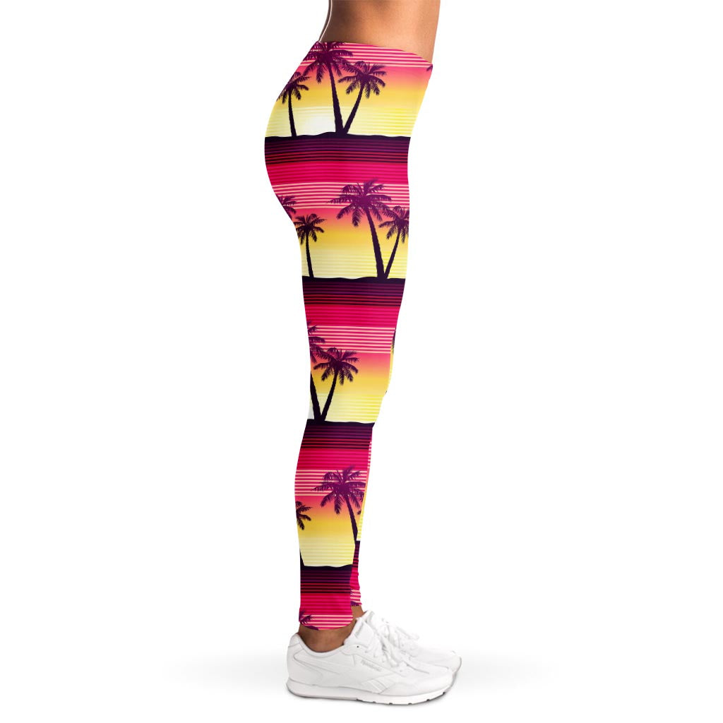 Sunset Palm Tree Pattern Print Women's Leggings