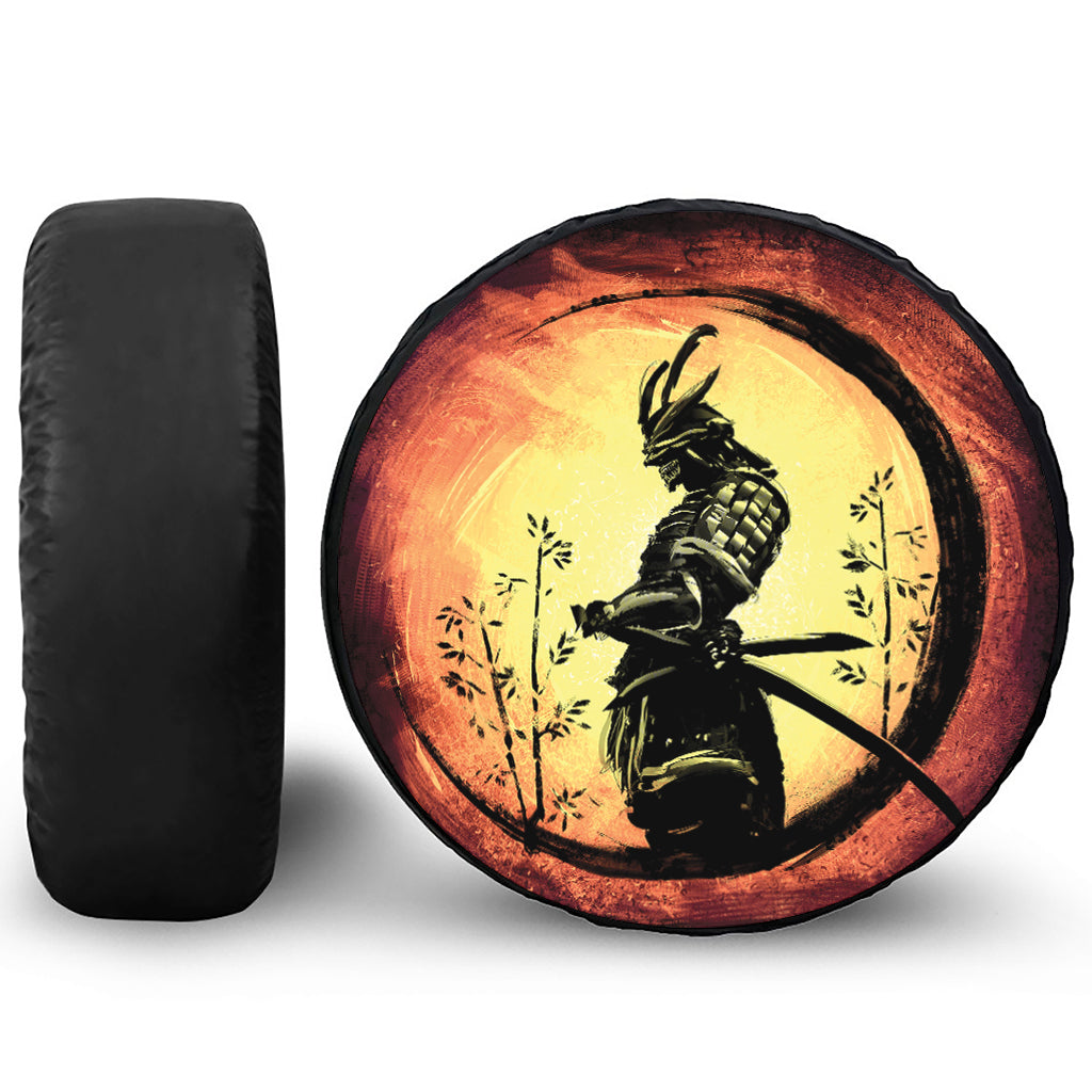 Sunset Samurai Warrior Print Leather Spare Tire Cover