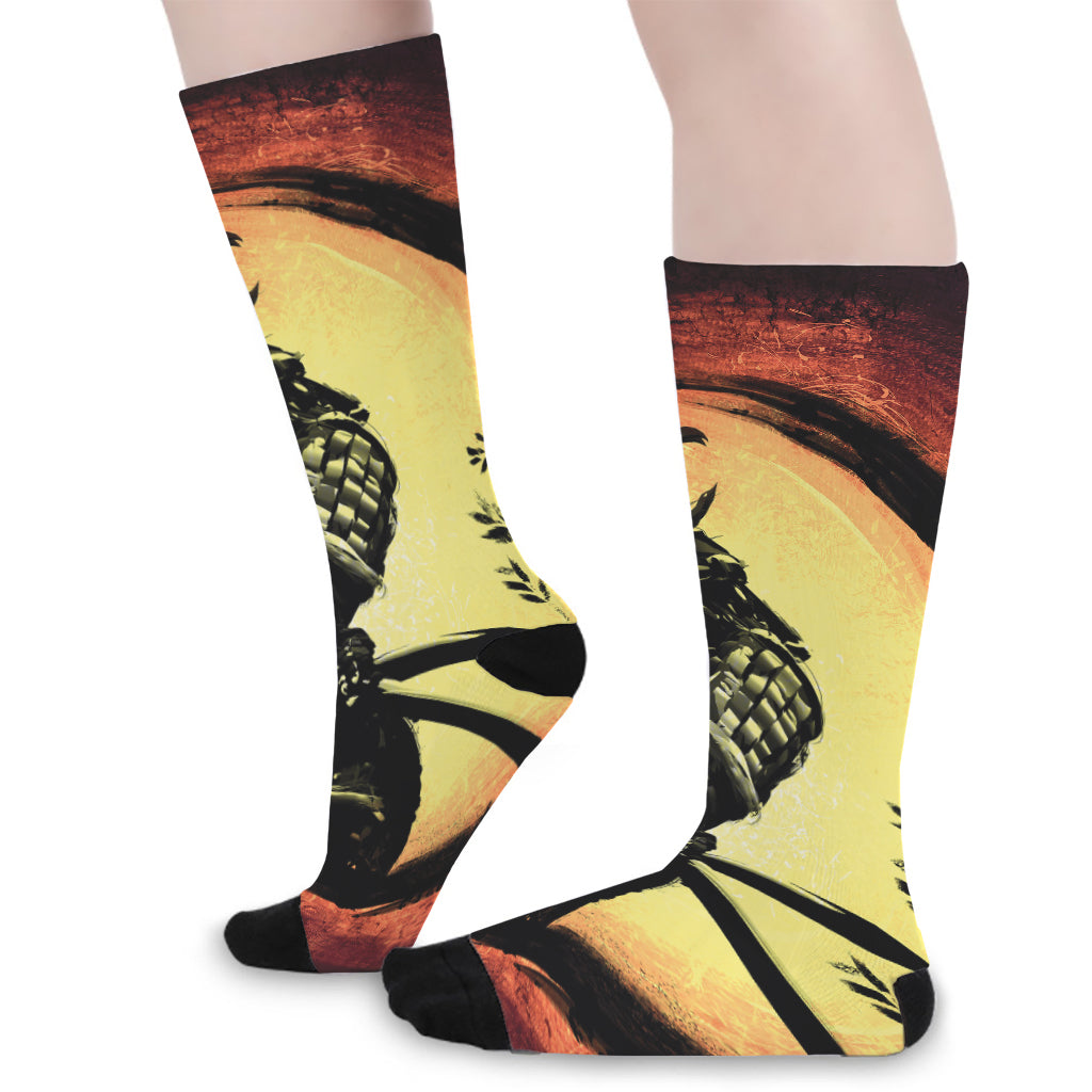 Sunset Samurai Warrior Print Long Socks