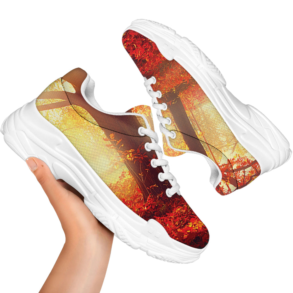 Sunshine Autumn Tree Print White Chunky Shoes