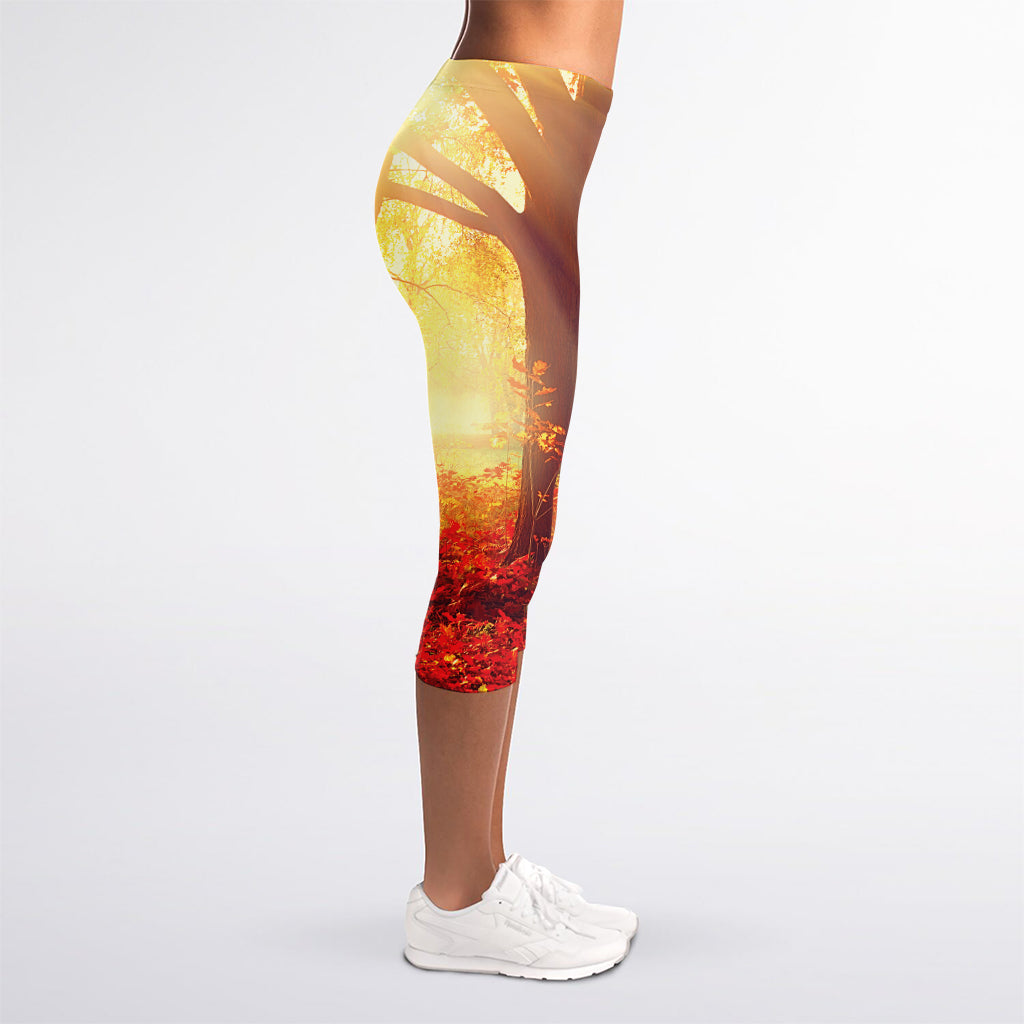 Sunshine Autumn Tree Print Women's Capri Leggings