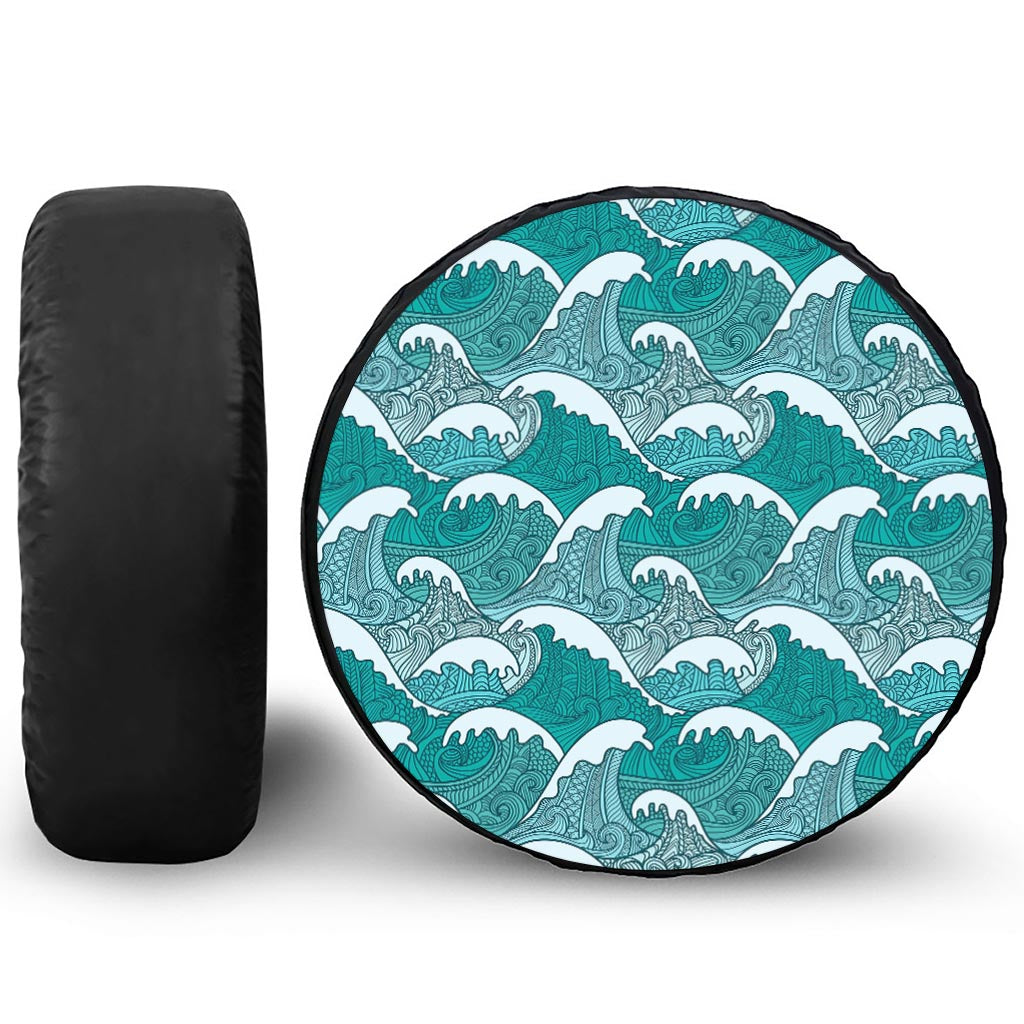 Surfing Wave Pattern Print Leather Spare Tire Cover