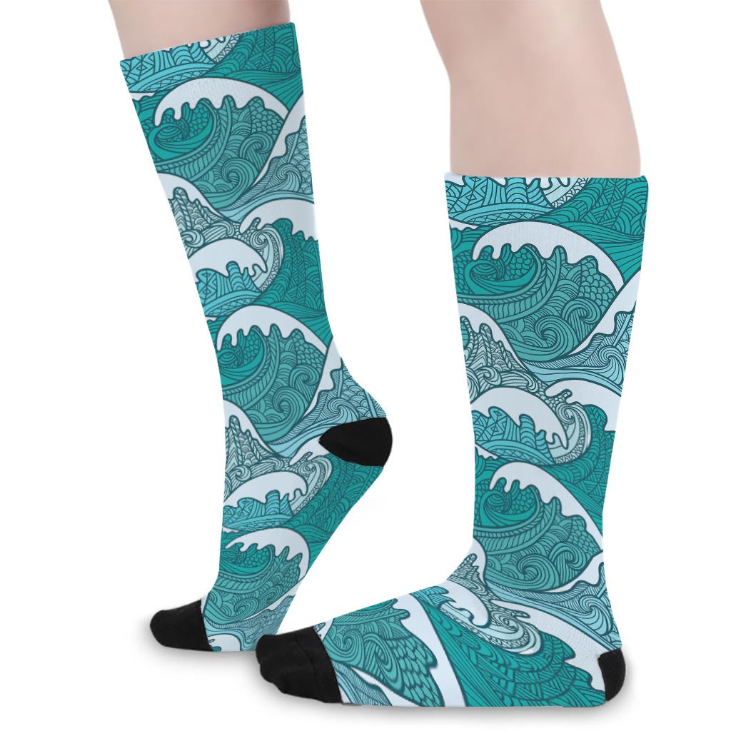 Surfing Wave Pattern Print Long Socks
