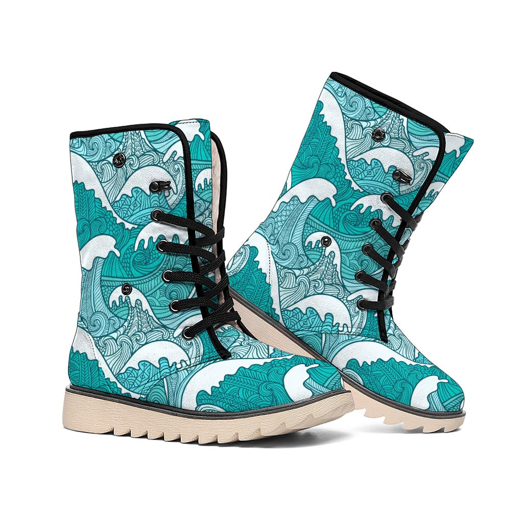 Surfing Wave Pattern Print Winter Boots