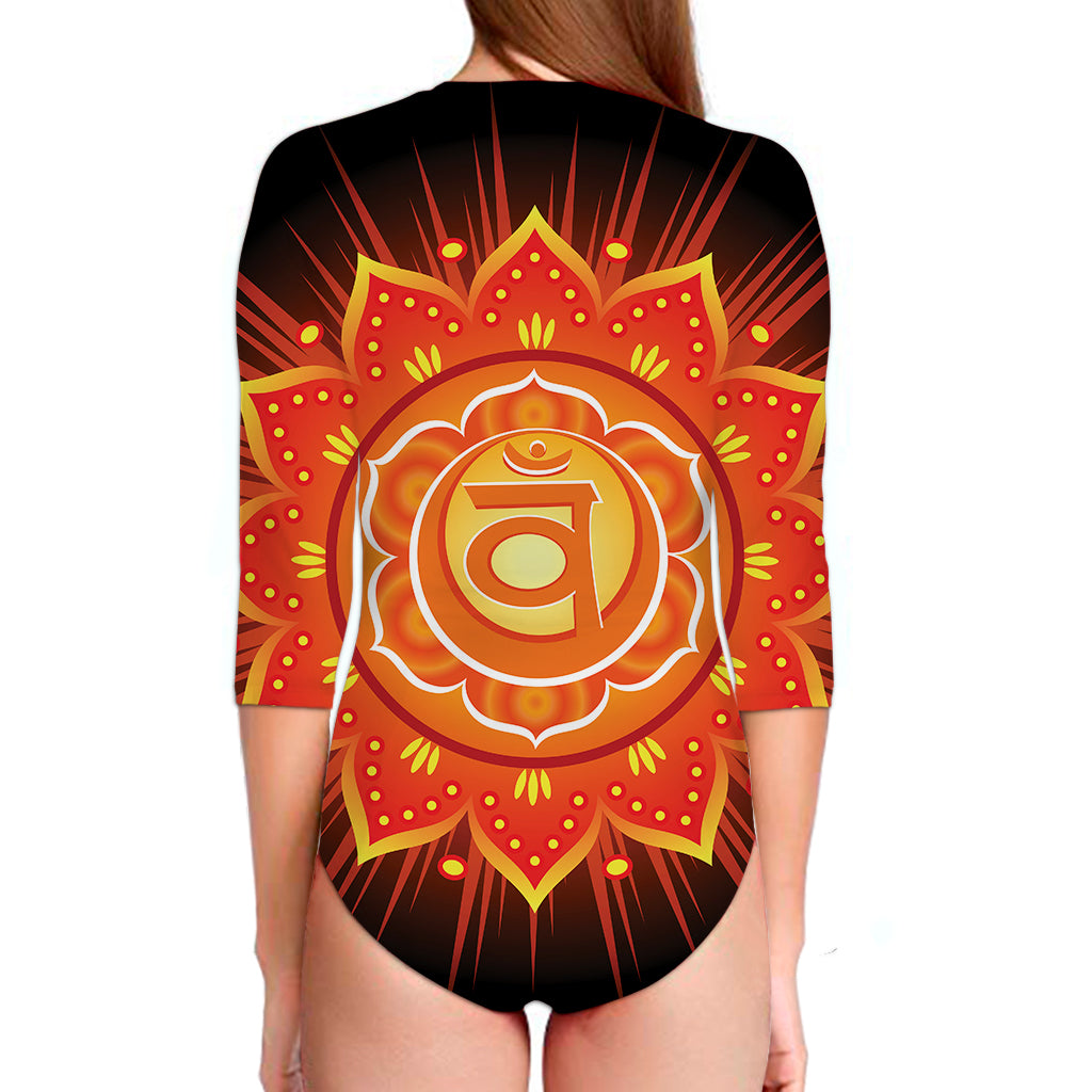 Swadhisthana Chakra Mandala Print Long Sleeve Swimsuit