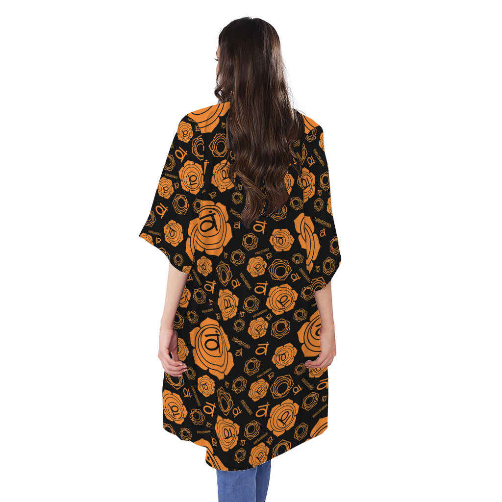 Swadhisthana Chakra Pattern Print Open Front Beach Cover Up
