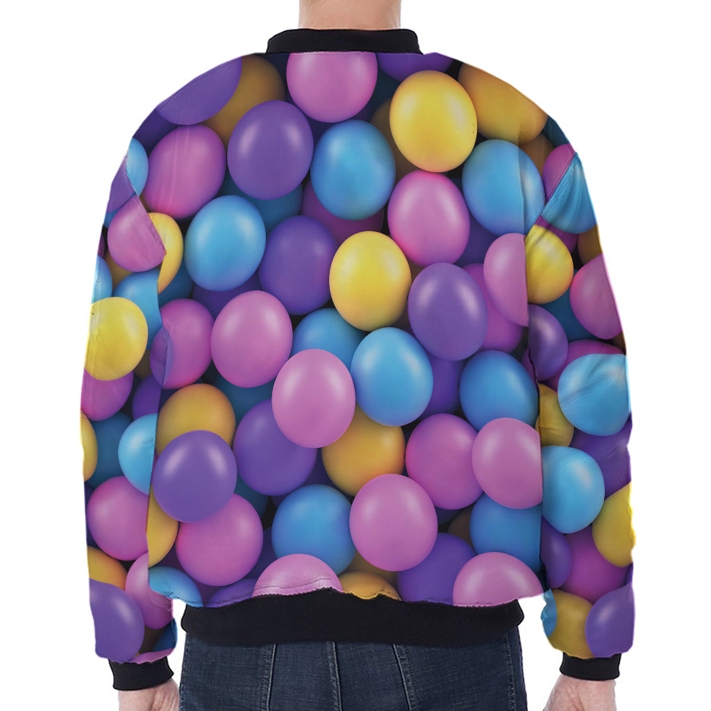 Sweet Candy Ball Pattern Print Zip Sleeve Bomber Jacket