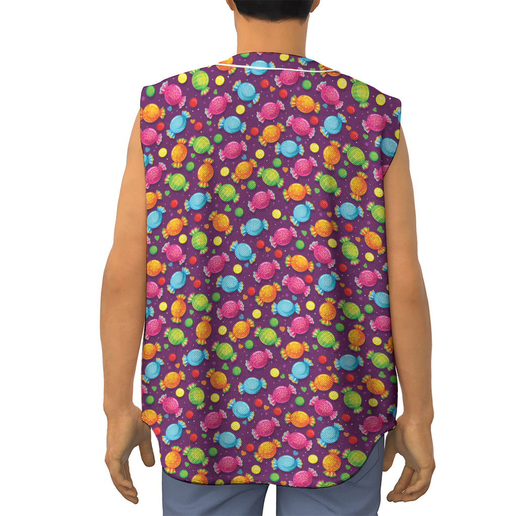 Sweet Candy Pattern Print Sleeveless Baseball Jersey