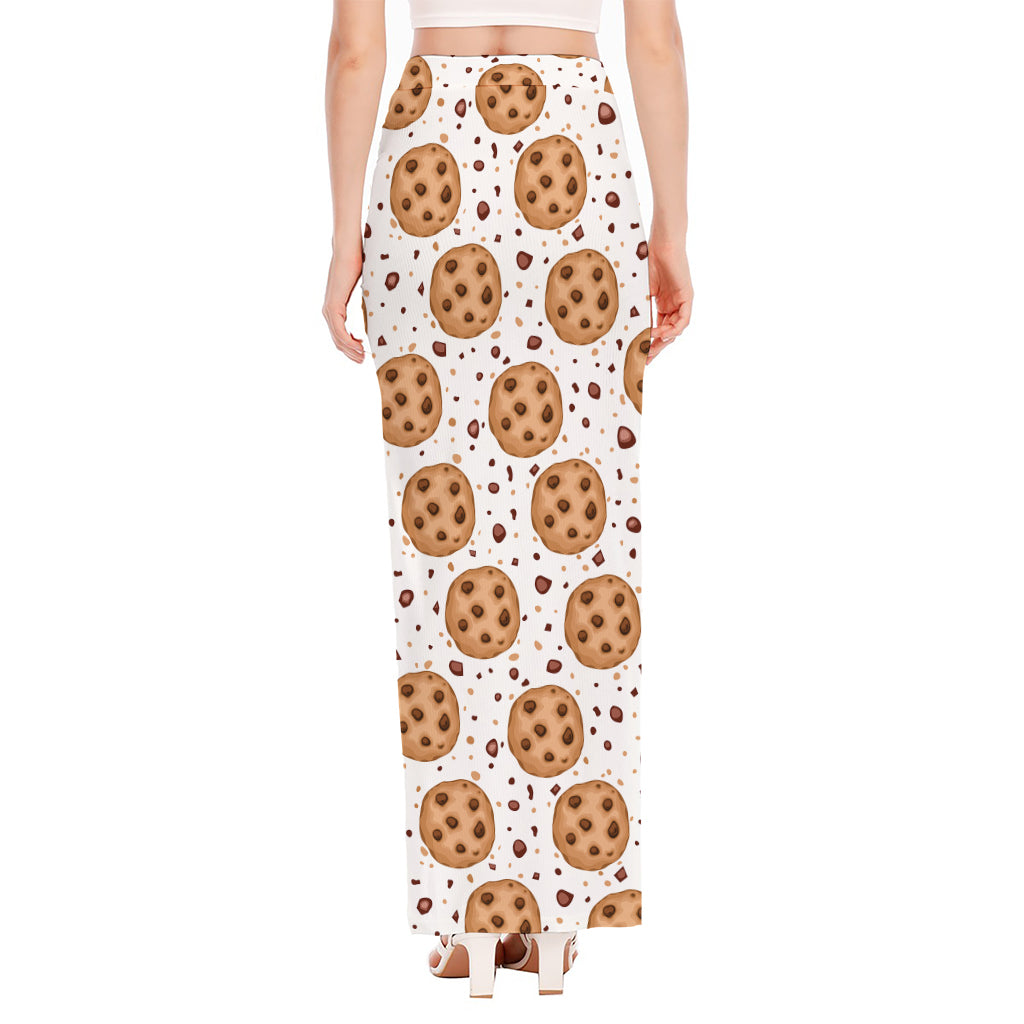 Sweet Cookie Pattern Print High Slit Maxi Skirt