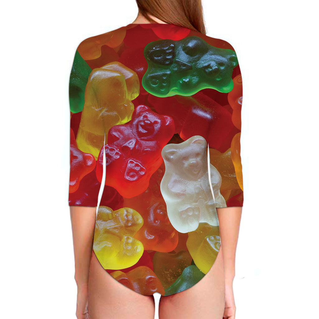 Sweet Gummy Bear Print Long Sleeve Swimsuit