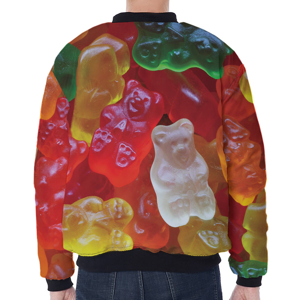Sweet Gummy Bear Print Zip Sleeve Bomber Jacket