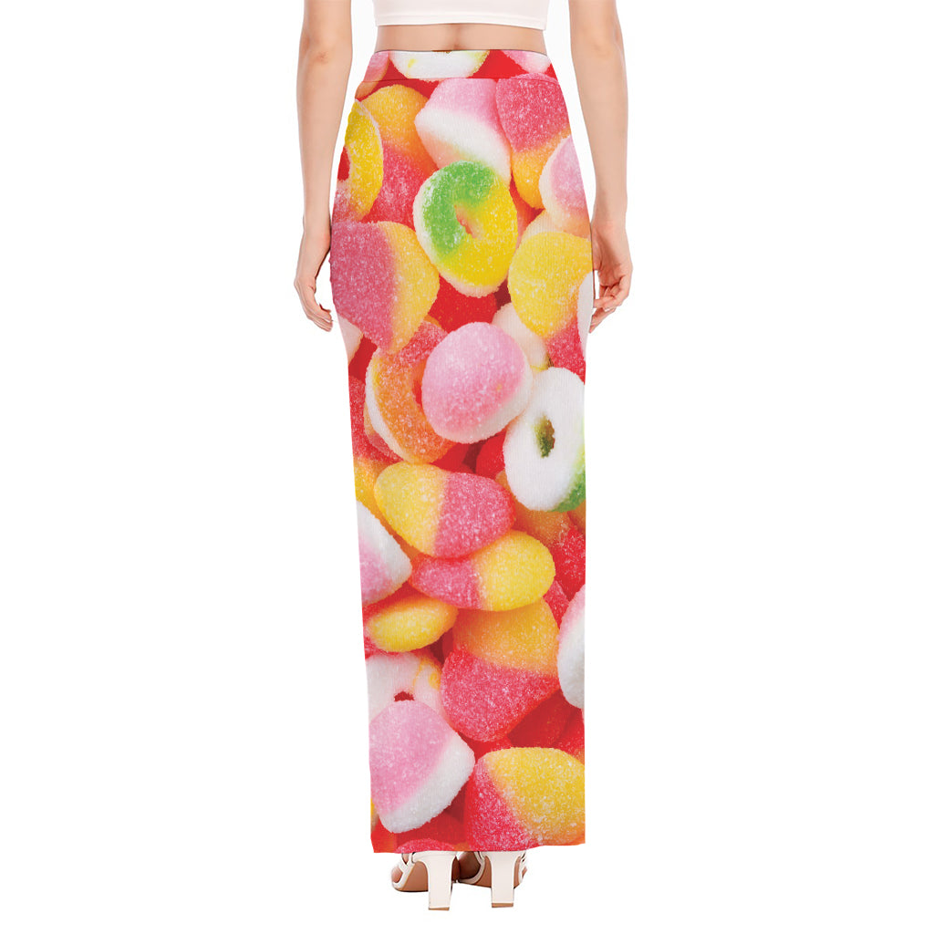Sweet Gummy Print High Slit Maxi Skirt