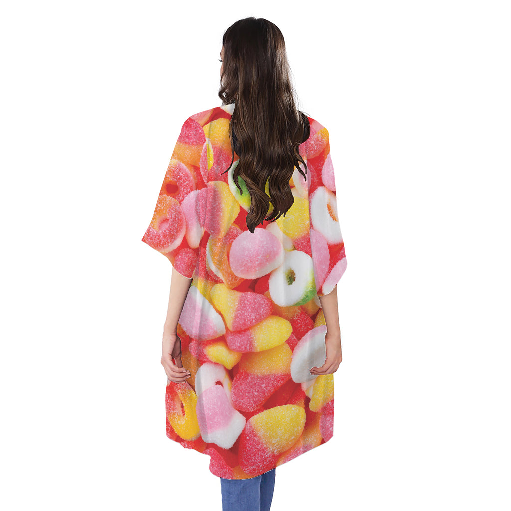 Sweet Gummy Print Open Front Beach Cover Up