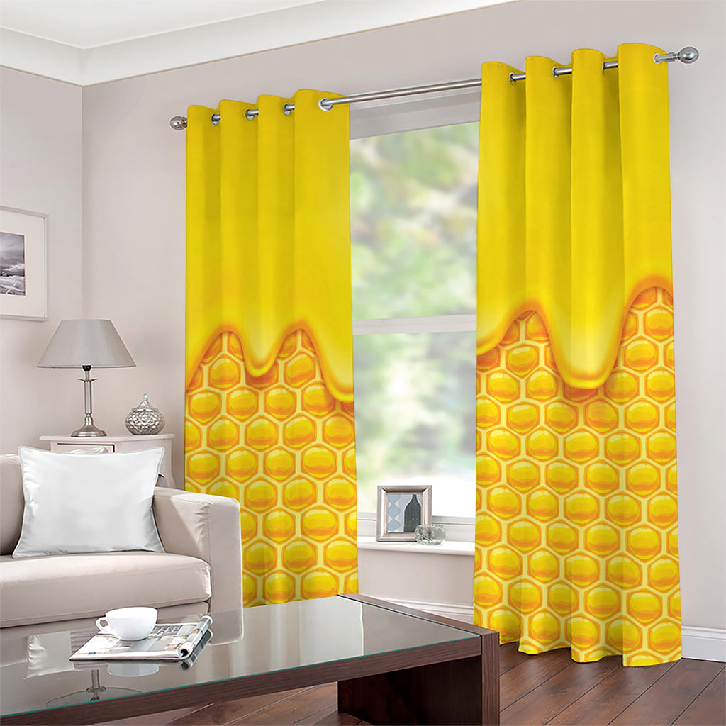 Sweet Honey Honeycomb Print Grommet Curtains