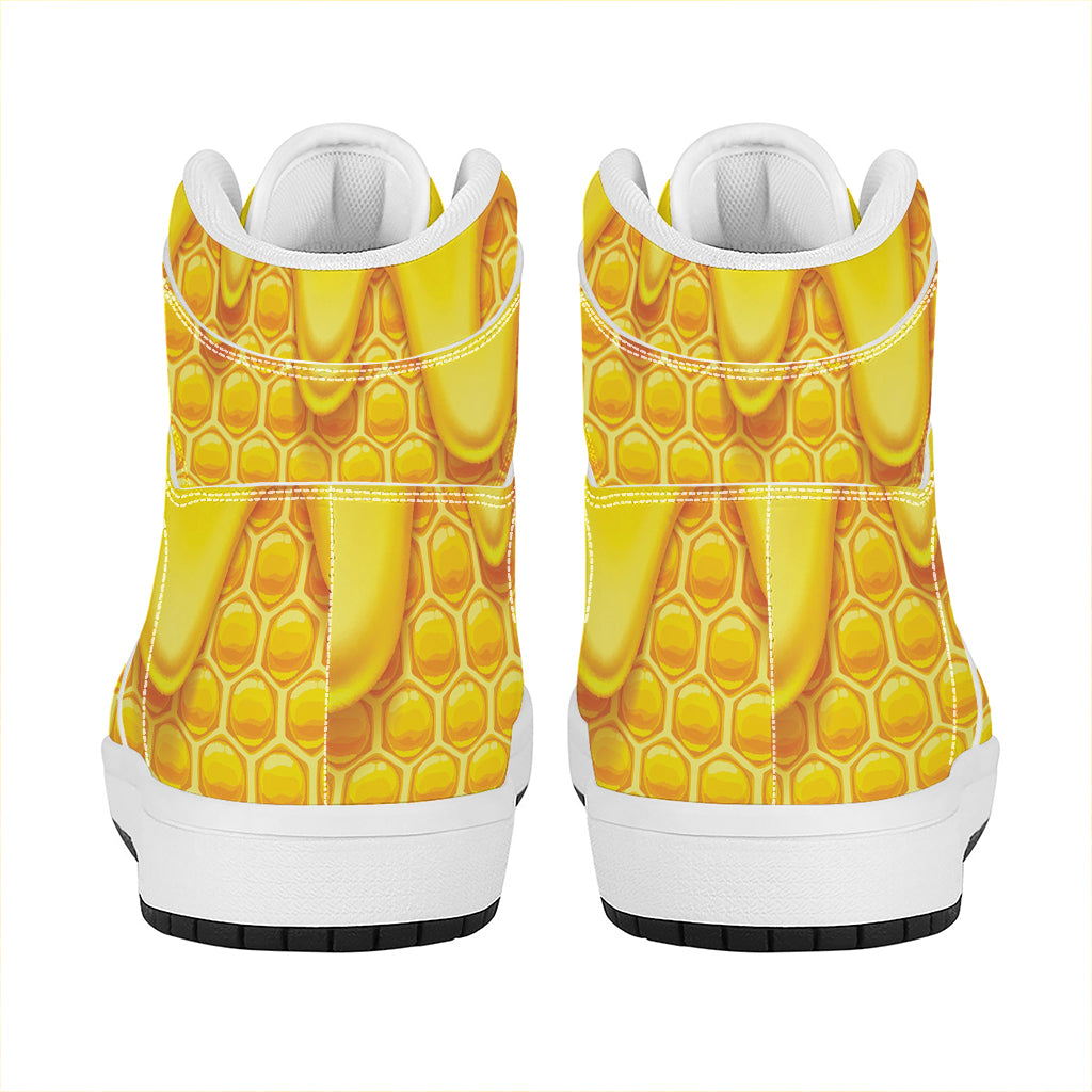Sweet Honey Honeycomb Print High Top Leather Sneakers
