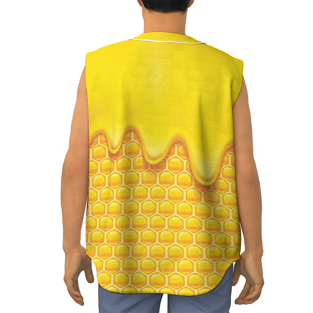 Sweet Honey Honeycomb Print Sleeveless Baseball Jersey