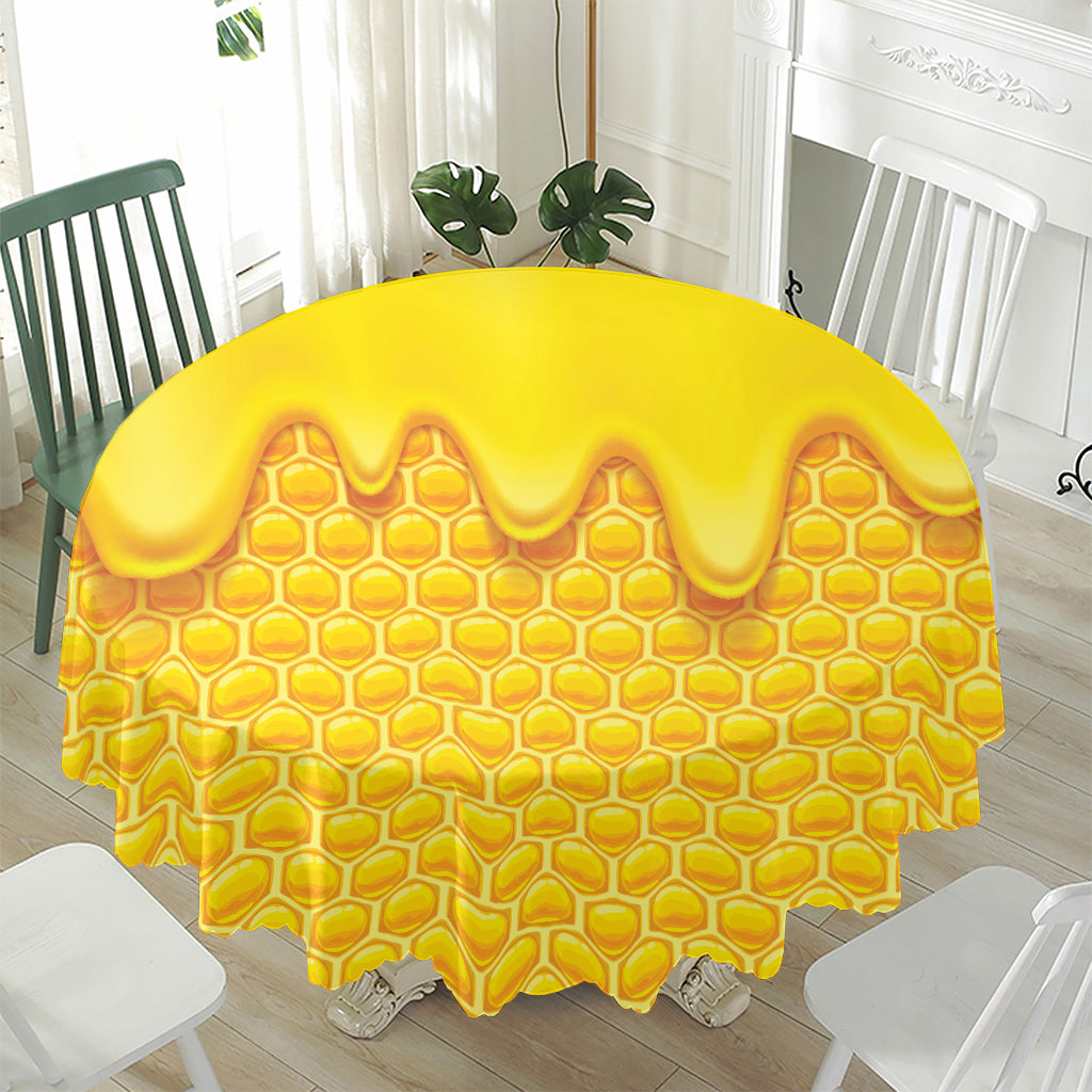 Sweet Honey Honeycomb Print Waterproof Round Tablecloth