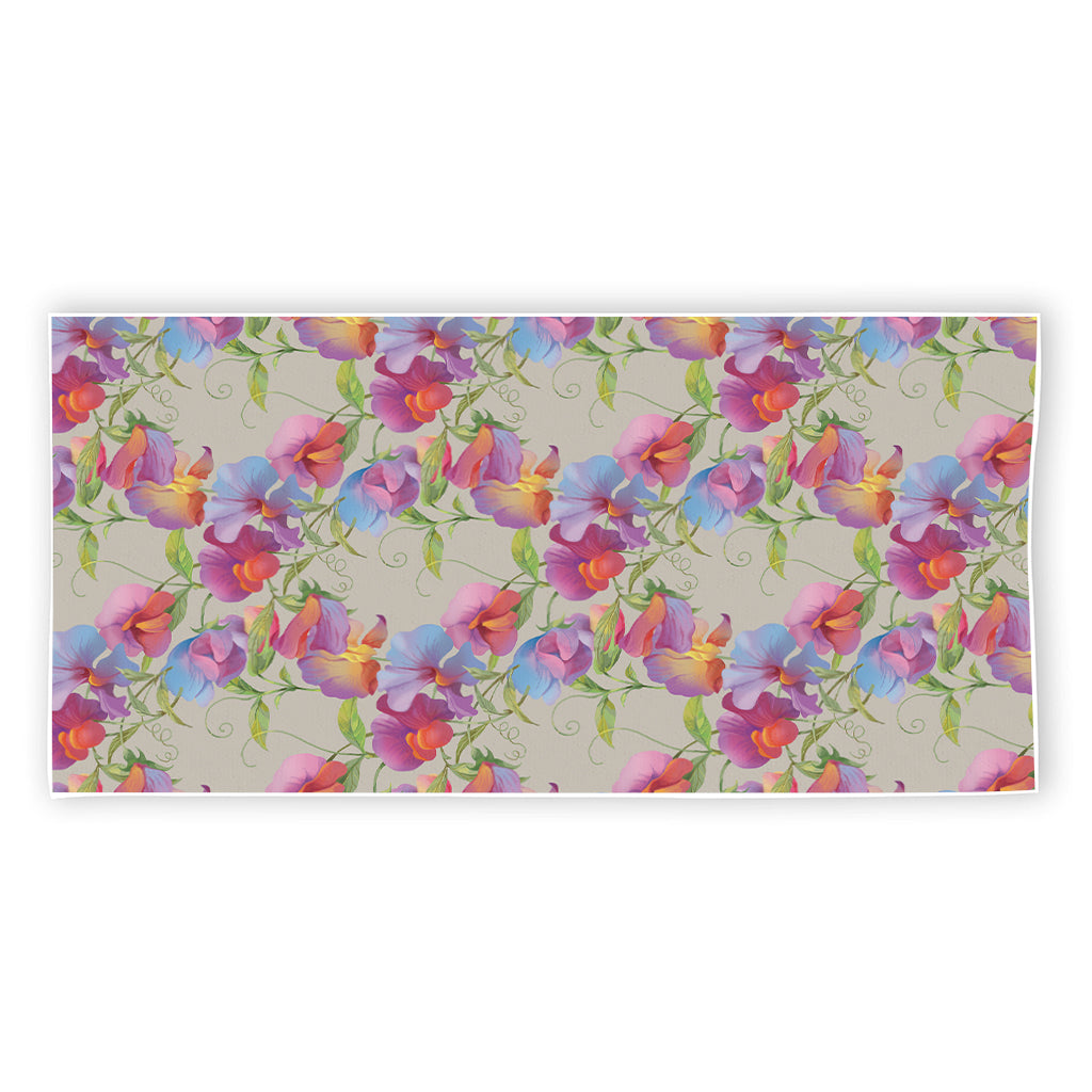 Sweet Pea Flower Pattern Print Beach Towel