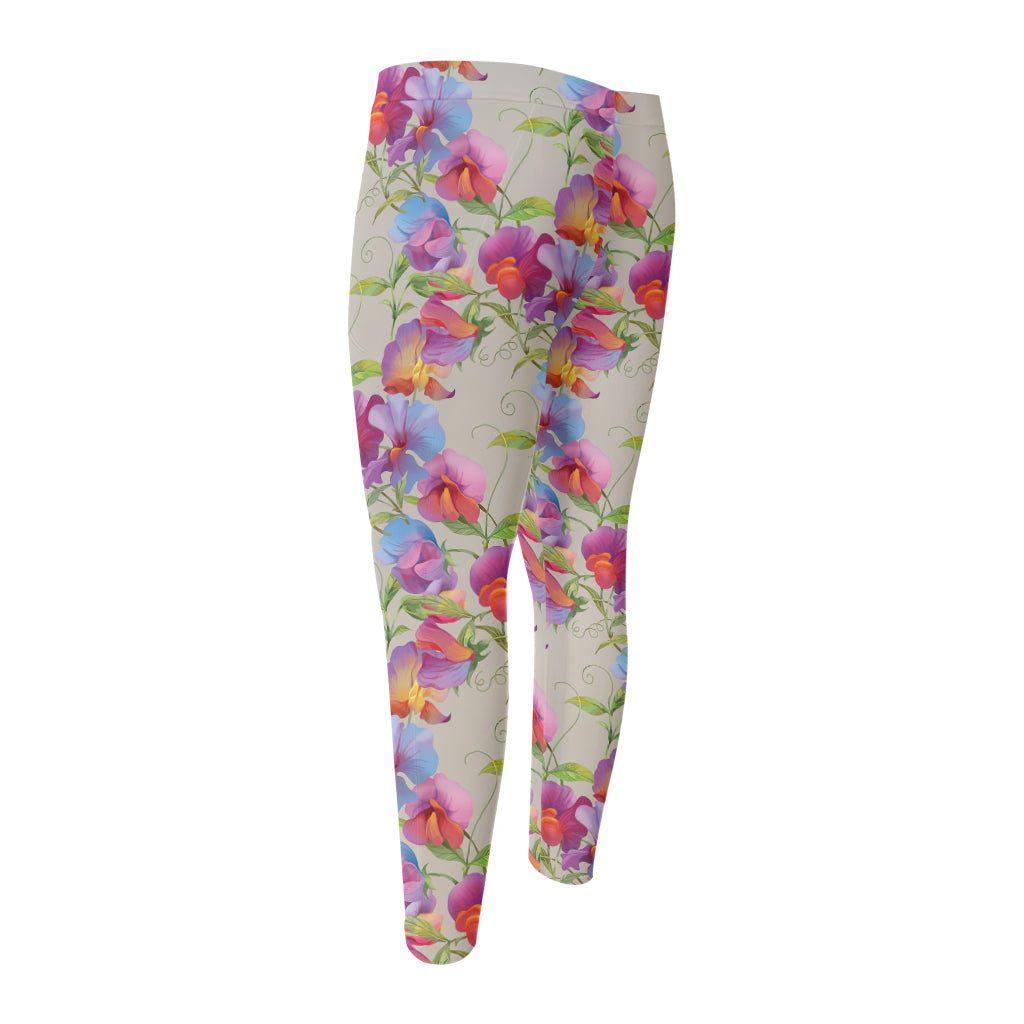 Sweet Pea Flower Pattern Print Men's Compression Pants
