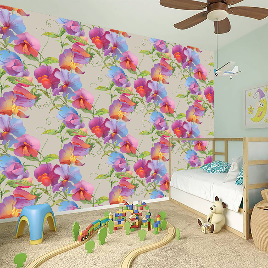 Sweet Pea Flower Pattern Print Wall Sticker