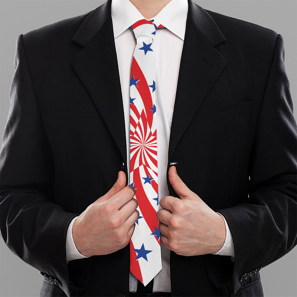 Swirl American Patriotic Star Print Necktie