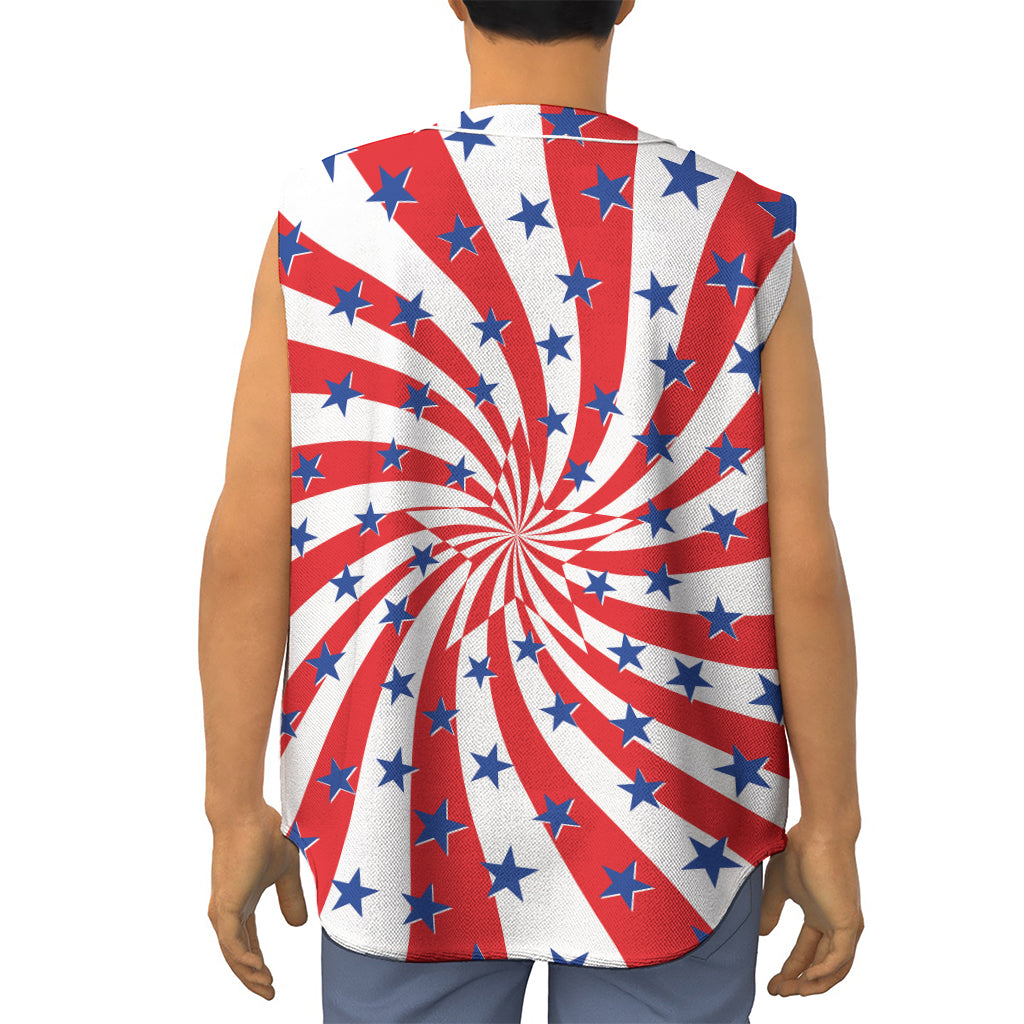Swirl American Patriotic Star Print Sleeveless Baseball Jersey