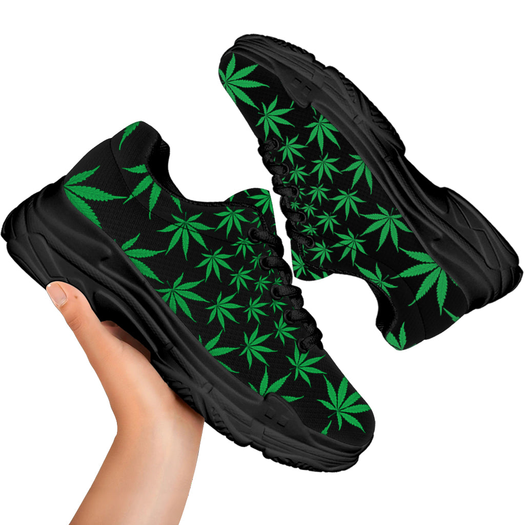 Swirl Cannabis Leaf Print Black Chunky Shoes