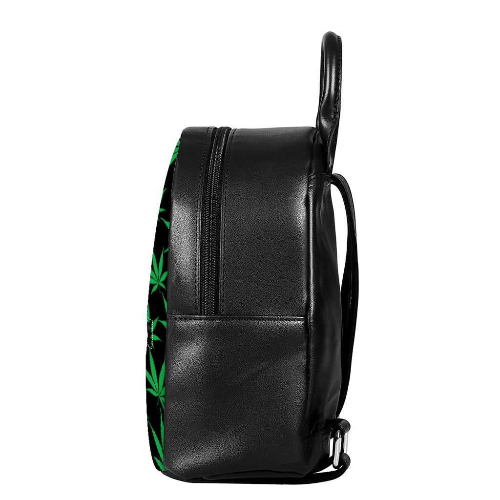 Swirl Cannabis Leaf Print Leather Backpack