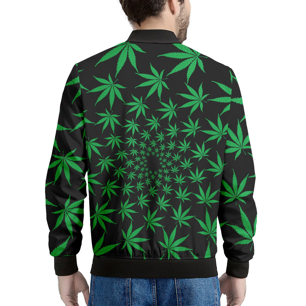 Swirl Cannabis Leaf Print Men's Bomber Jacket