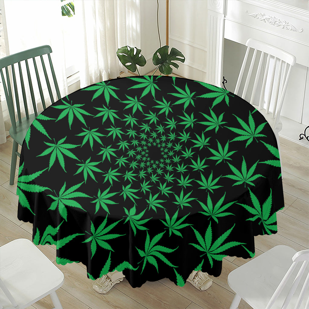 Swirl Cannabis Leaf Print Waterproof Round Tablecloth