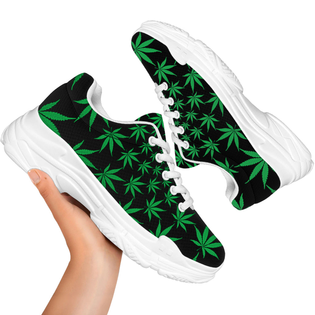 Swirl Cannabis Leaf Print White Chunky Shoes