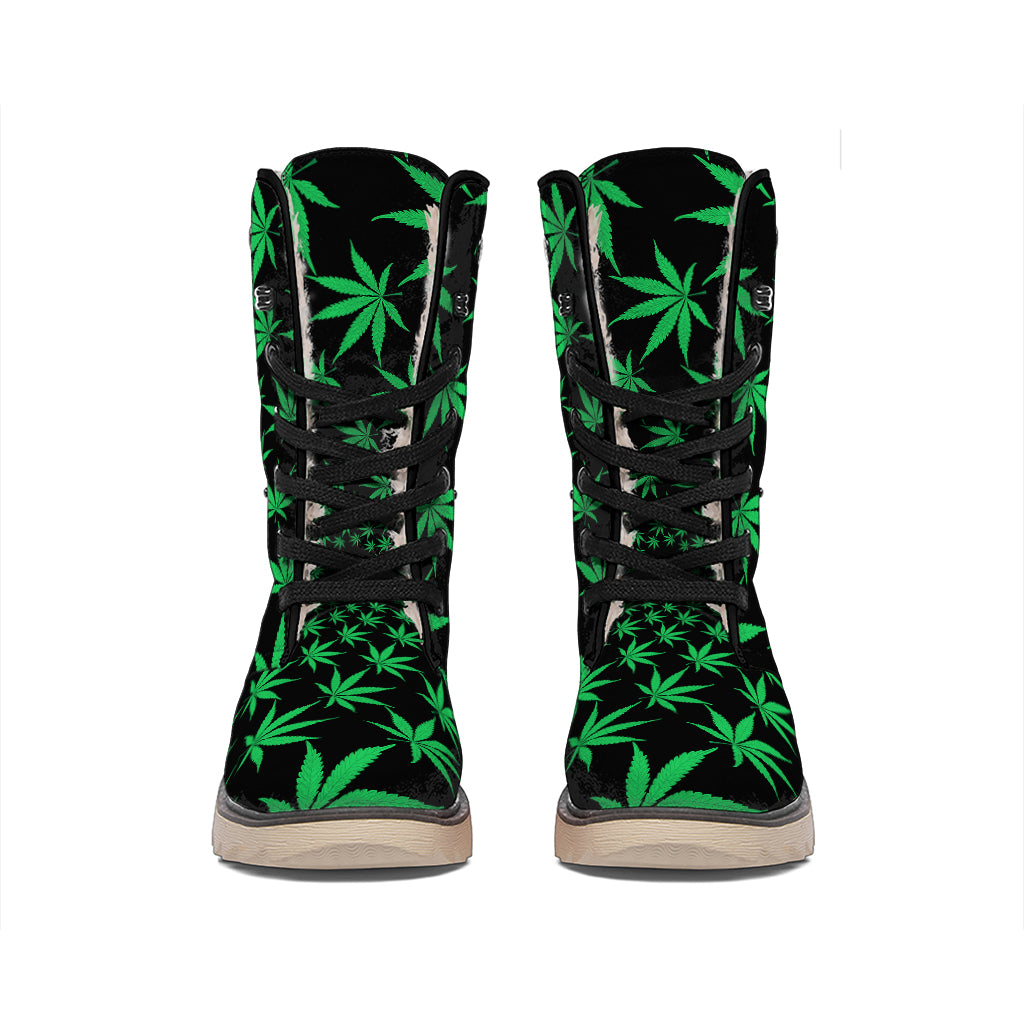 Swirl Cannabis Leaf Print Winter Boots