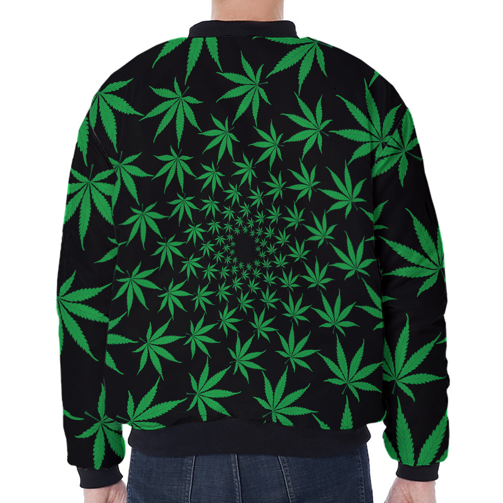 Swirl Cannabis Leaf Print Zip Sleeve Bomber Jacket