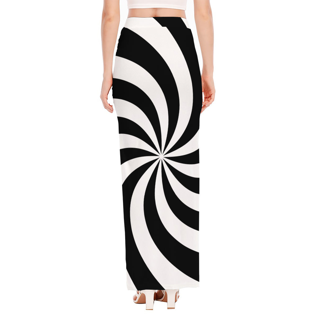 Swirl Optical Illusion Print High Slit Maxi Skirt