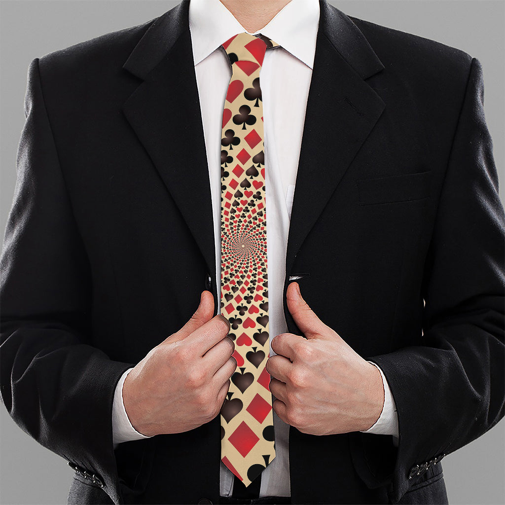 Swirl Playing Card Suits Print Necktie