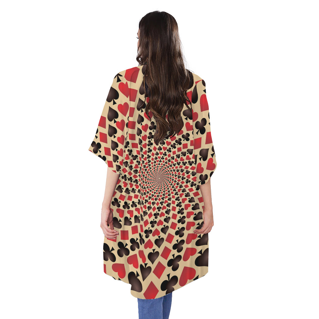 Swirl Playing Card Suits Print Open Front Beach Cover Up