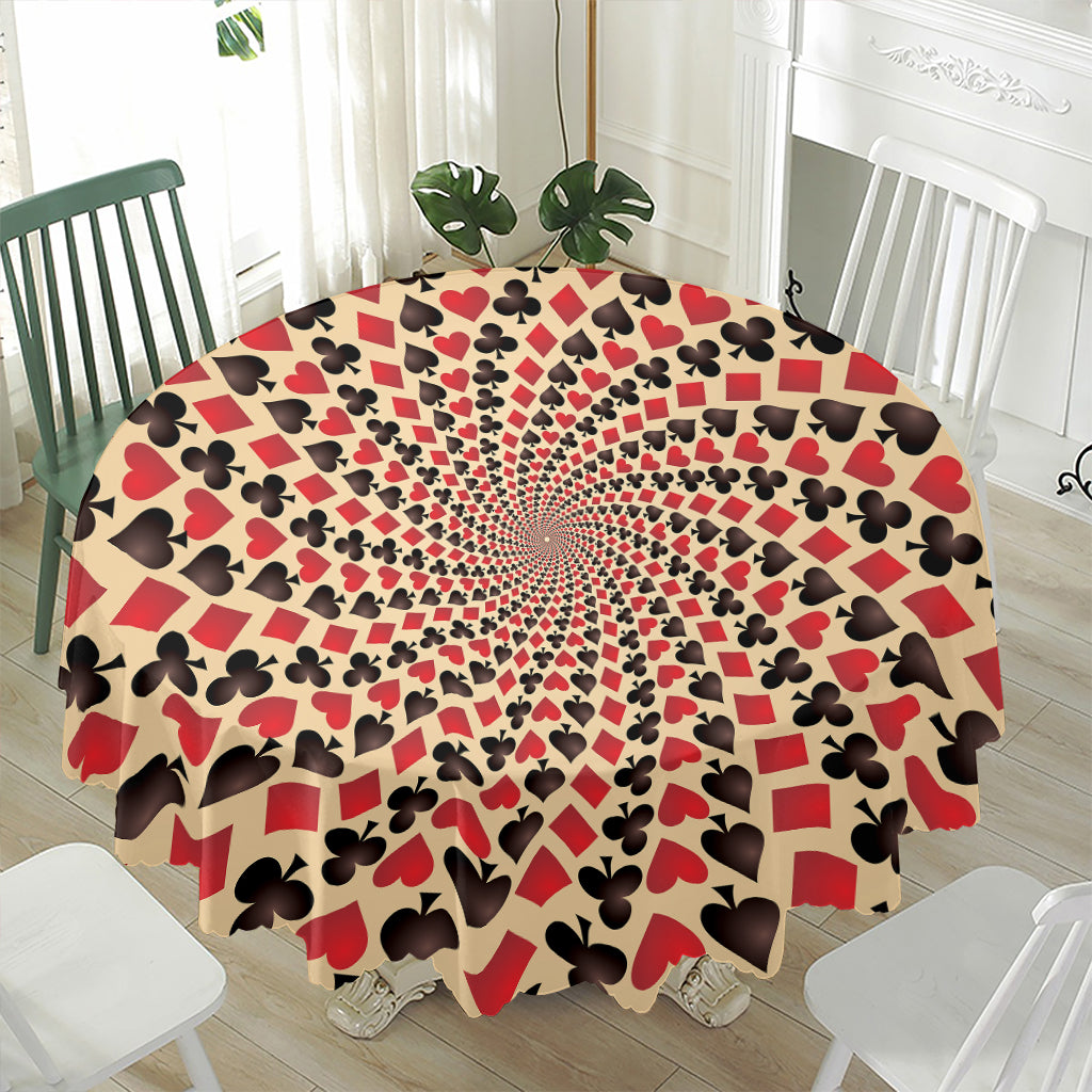 Swirl Playing Card Suits Print Waterproof Round Tablecloth