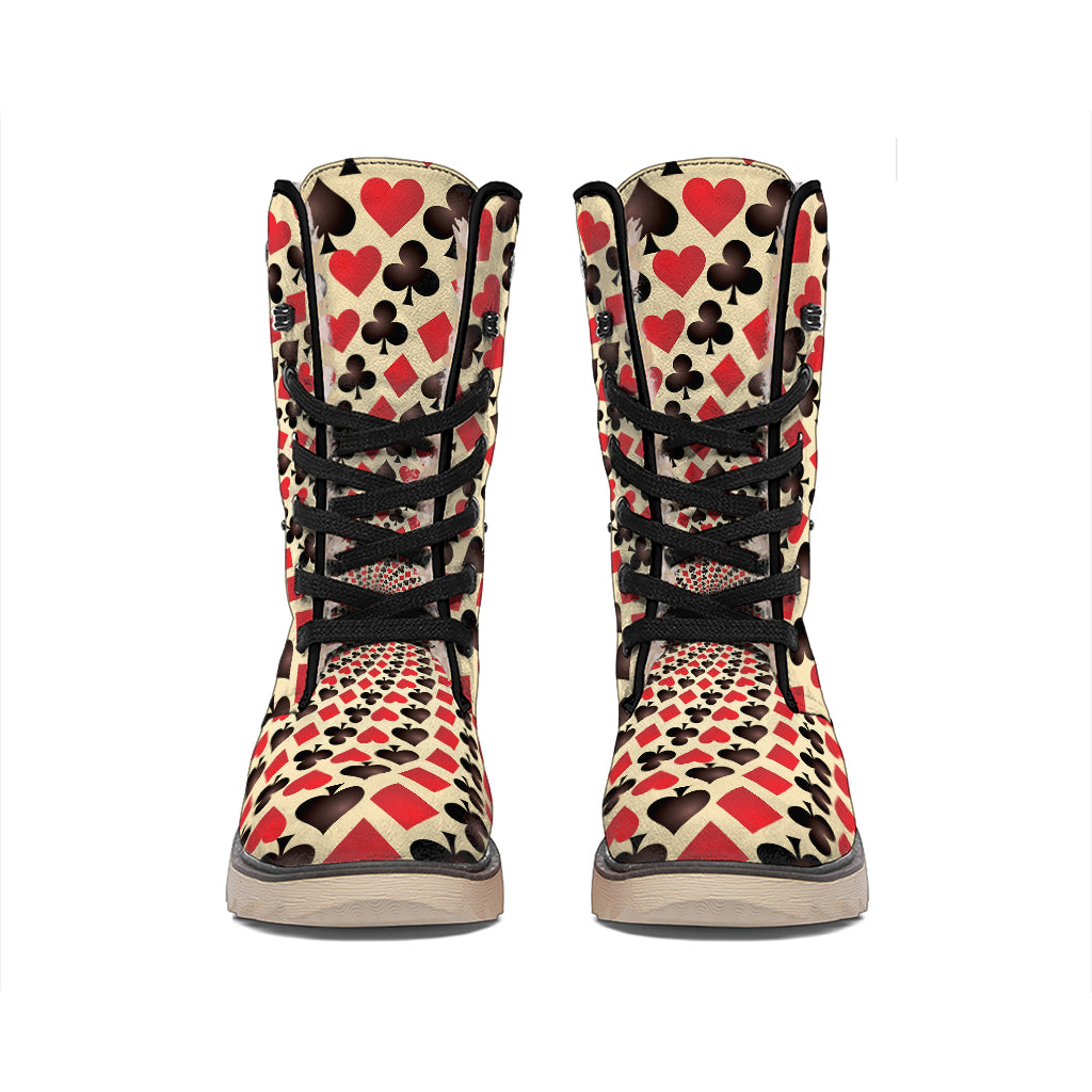 Swirl Playing Card Suits Print Winter Boots