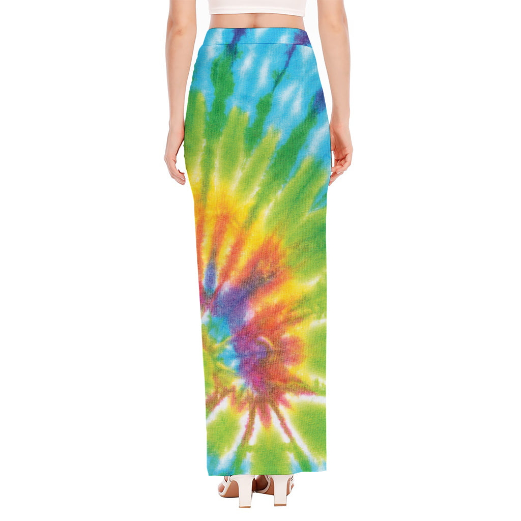 Swirl Tie Dye Print High Slit Maxi Skirt