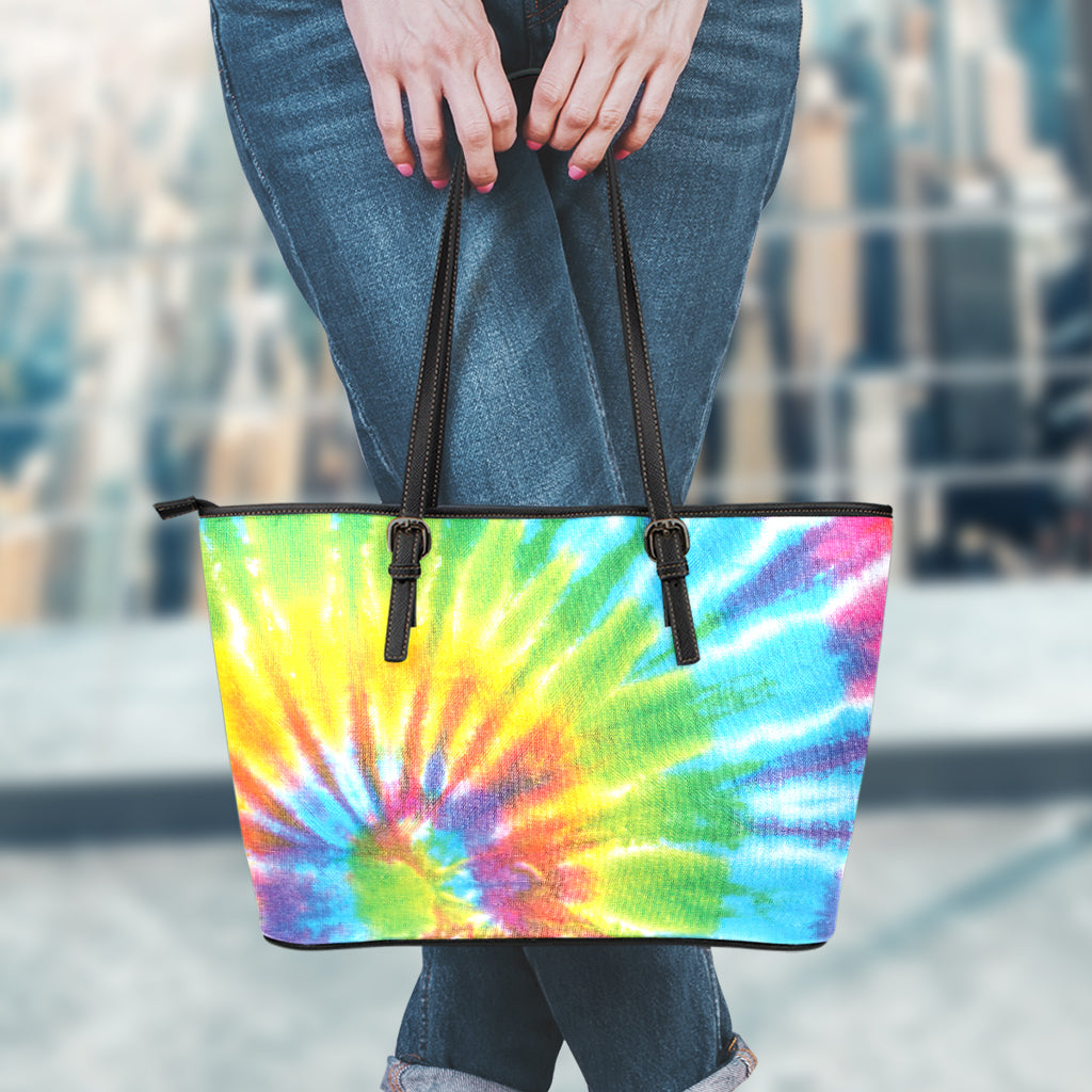 Swirl Tie Dye Print Leather Tote Bag