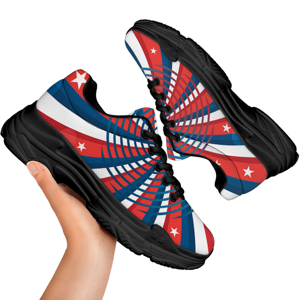 Swirly American Patriotic Print Black Chunky Shoes