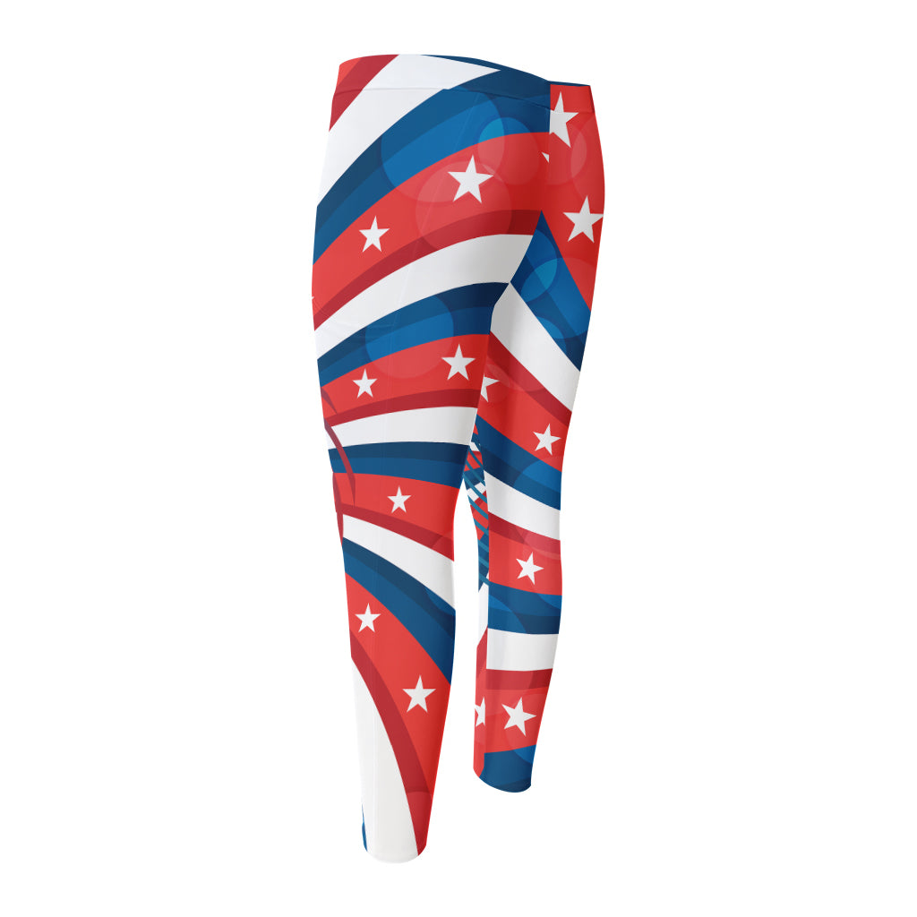 Swirly American Patriotic Print Men's Compression Pants