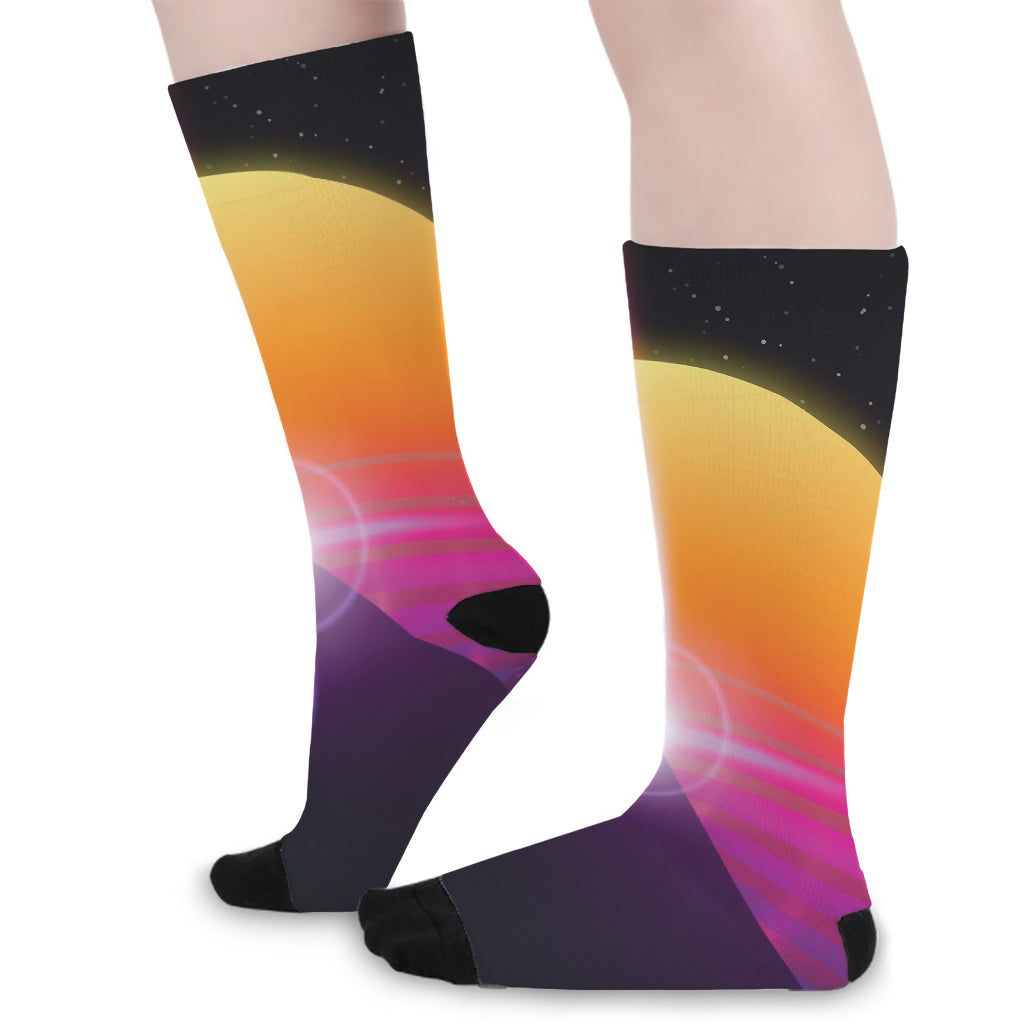 Synthwave Pyramid Print Long Socks