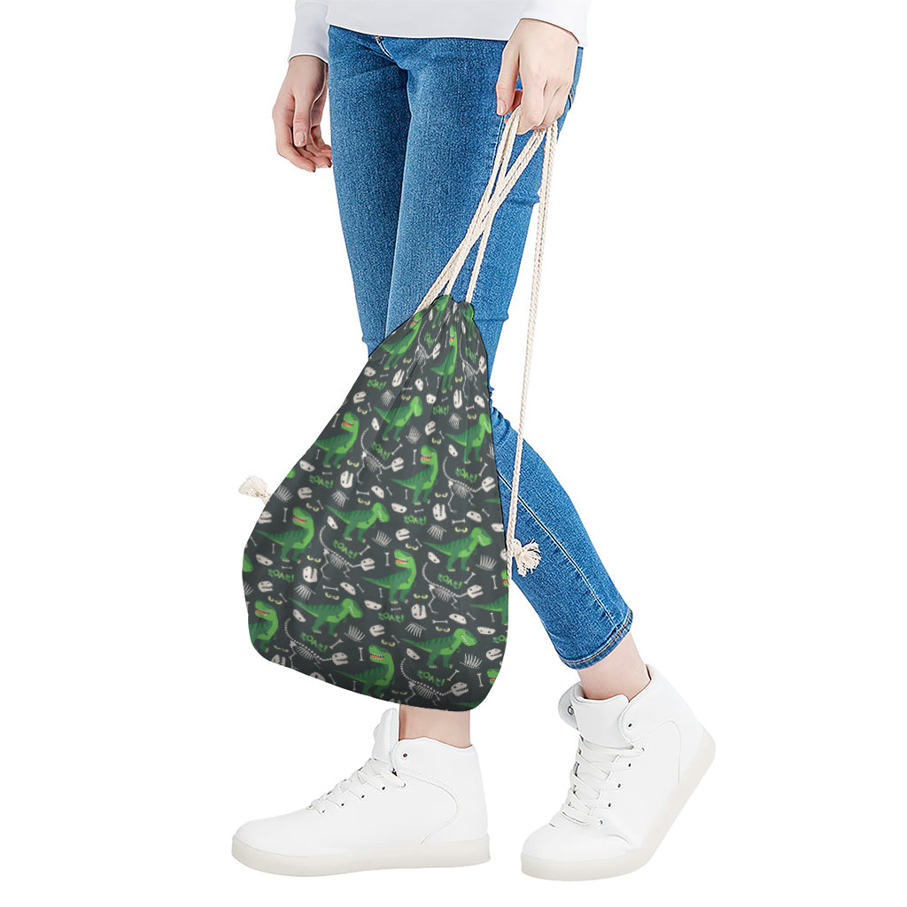T-Rex And Dino Fossil Pattern Print Drawstring Bag