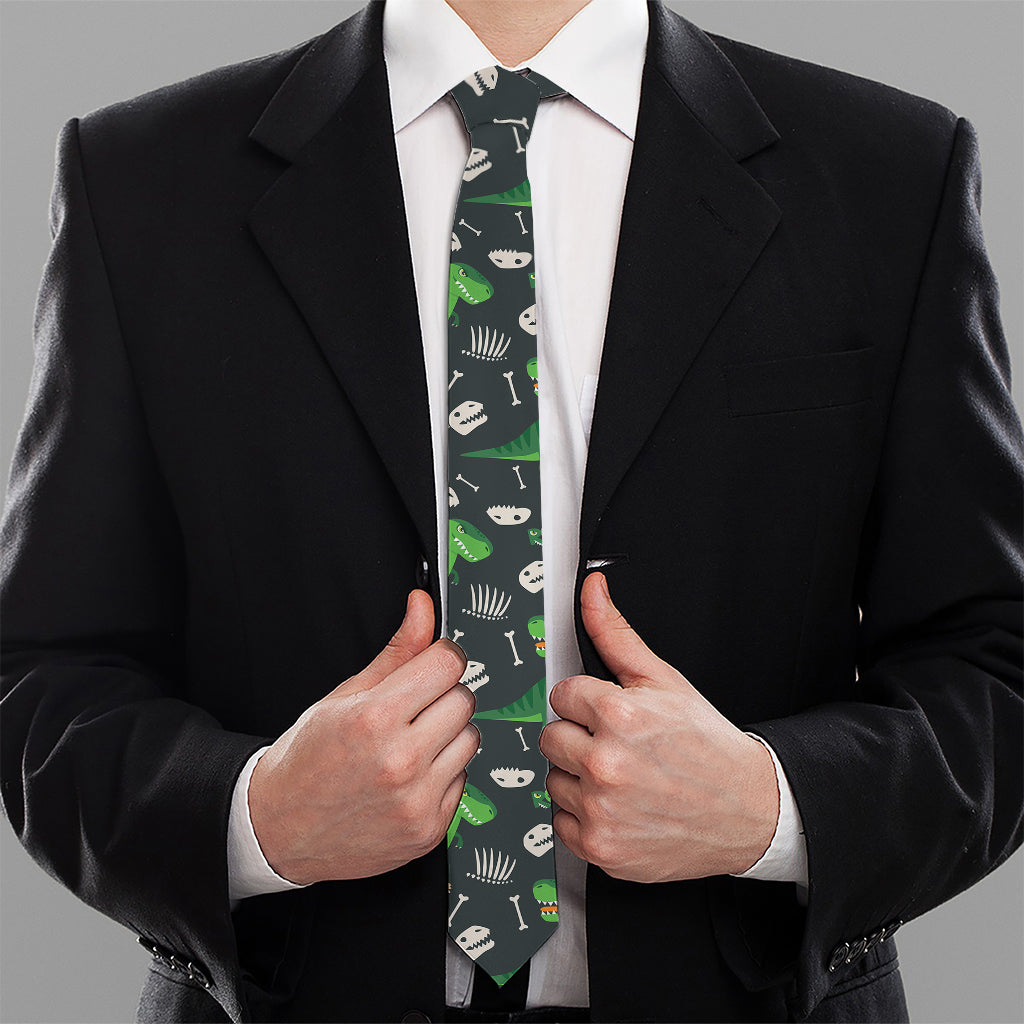 T-Rex And Dino Fossil Pattern Print Necktie